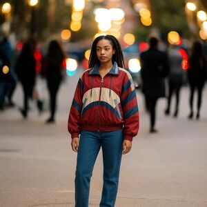 Vtg Colorful Wine Blue White Gold Windbreaker Womens Sz S EUC
